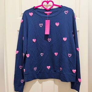 NWT Lilly Pulitzer Rami Long Sleeve Sweatshirt – Navy Wild Heart Chenille Large💗